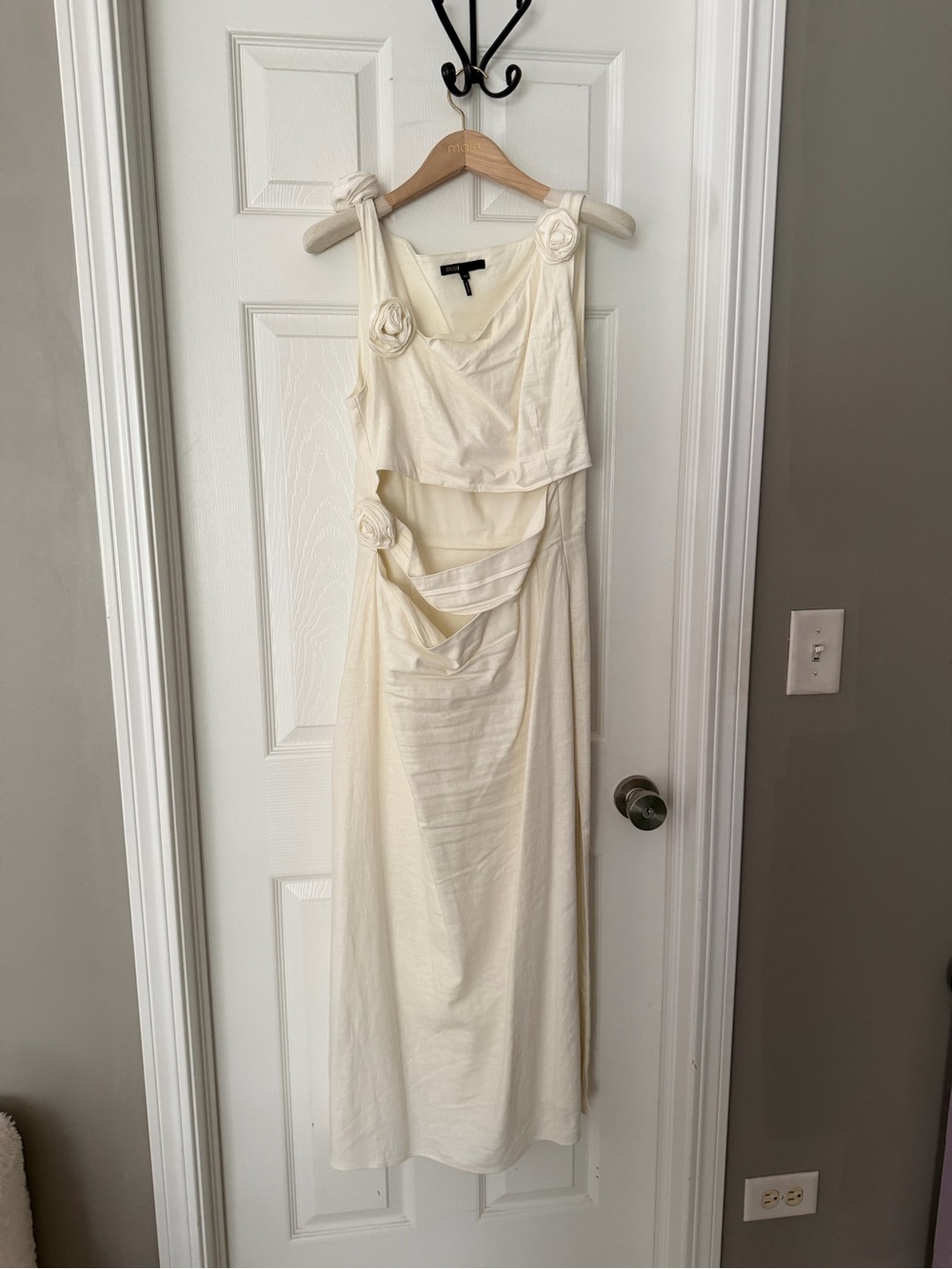 Maje Cream Floral Rosette Cutout Maxi Dress